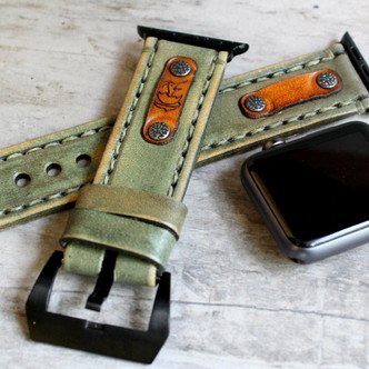 Handmade leather apple watch band|Military Green