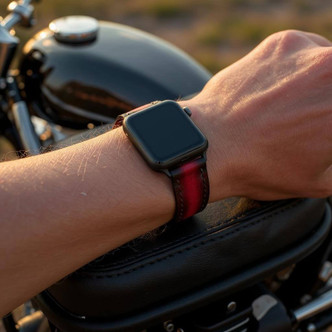 Red and Black Leather Apple Watch Band