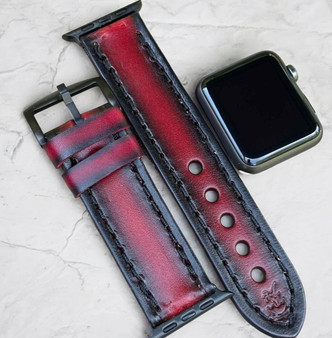 Red and Black Leather Apple Watch Band
