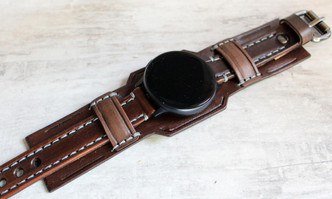 Samsung Galaxy Watch|Chocolate Brown Leather & White stitching