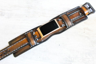 Handmade aged brown leather cuff for Fitbit Charge 6 bands – unisex adjustable strap Handmade aged brown leather cuff for Fitbit Charge 6 bands – unisex adjustable strap