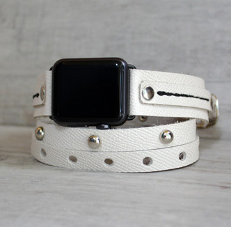 White Vegan Leather Wrap Band with silver rivets