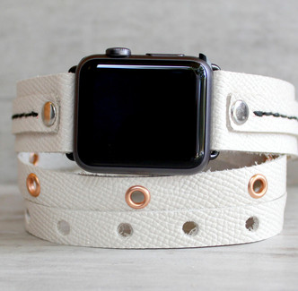 White vegan leather apple band with rose gold 