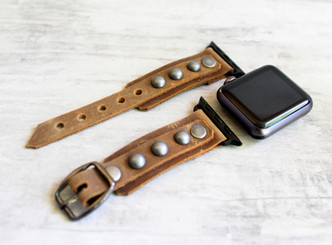Rivetted Leather Apple Watch Band-Antique