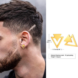 Men's triangle stud earring Gold stainless steel