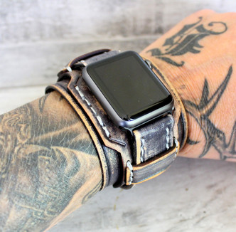 Vintage Full-Grain Gray Leather Cuff for Apple Watch