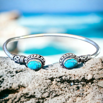 Open Silver Cuff with Turquoise Stones