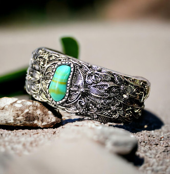Wide Boho Bracelet with Turquoise Stone