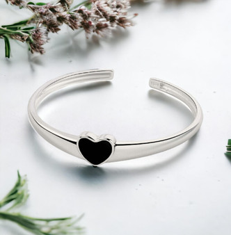 Silver Black Onyx Heart Bracelet