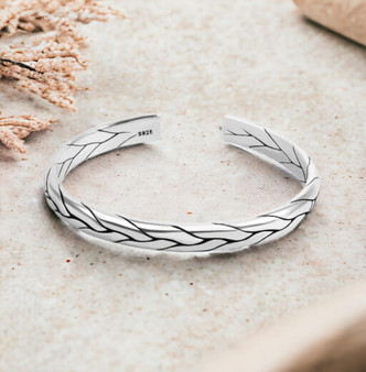 Ethnic Tribal cuff Silver Stacking Bracelet