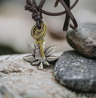 Stylish Cannabis Leaf Necklace with Adjustable Leather Cord