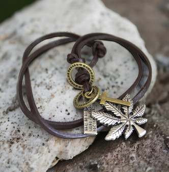 Cannabis Leaf Necklace with Adjustable Leather Cord