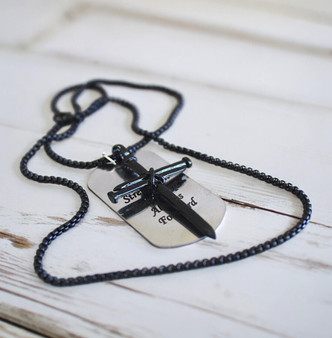 Customizable Black Stainless Steel Cross Necklace with Military Tag