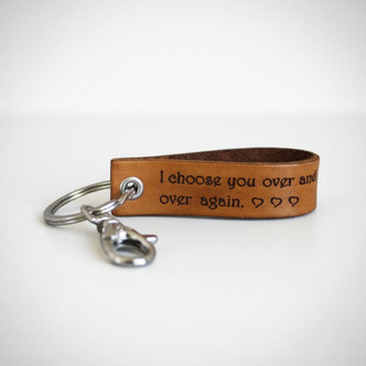 personalized leather keychain, tan color