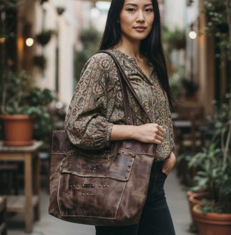 The Ironbound Tote – Handmade Full-Grain Leather Tote Bag with Brass Rivets, Personalizable