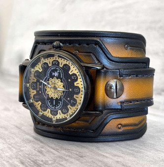 Sunburst yellow leather watch band with MAGNUM gold face Sunburst yellow leather watch band with MAGNUM gold face