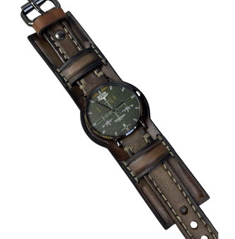 Military Green Leather Cuff Watch -6 3/4"— Final Few, 50% Off