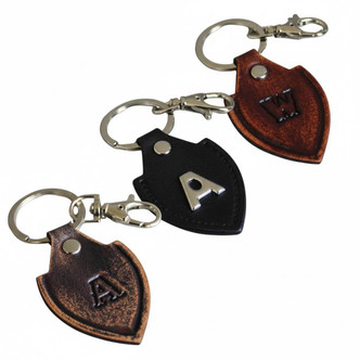 Personalized initial leather keychain in black and brown color options