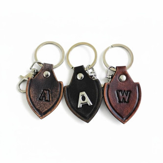 Leather keychain in shield style personalized with initials