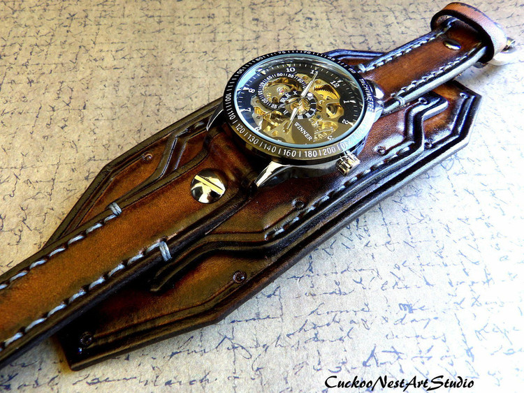 steampunk leather wrist watch