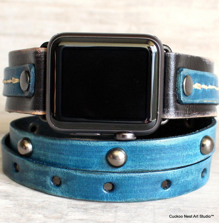 Studded blue and black apple watch band