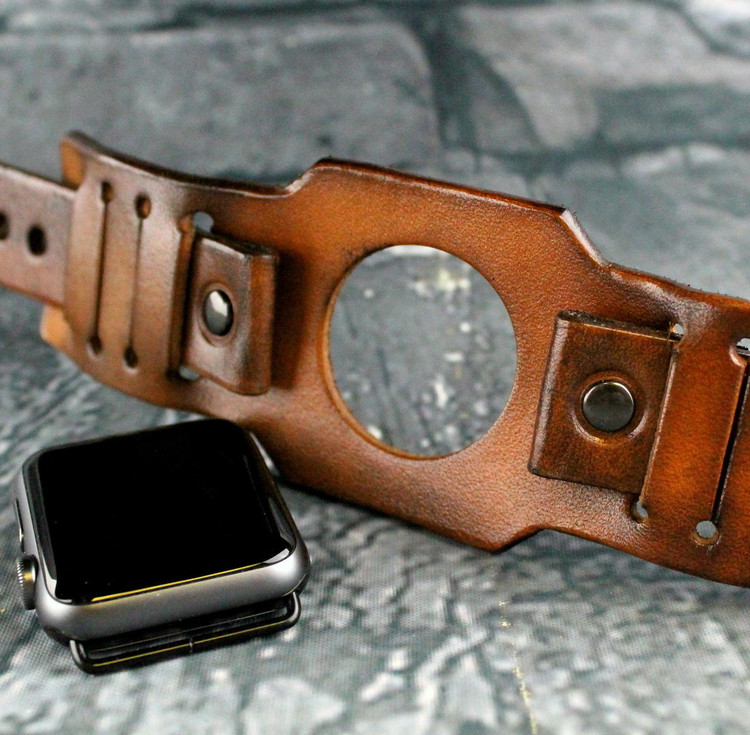 Aged Brown Apple Watch Cuff-Throttle2