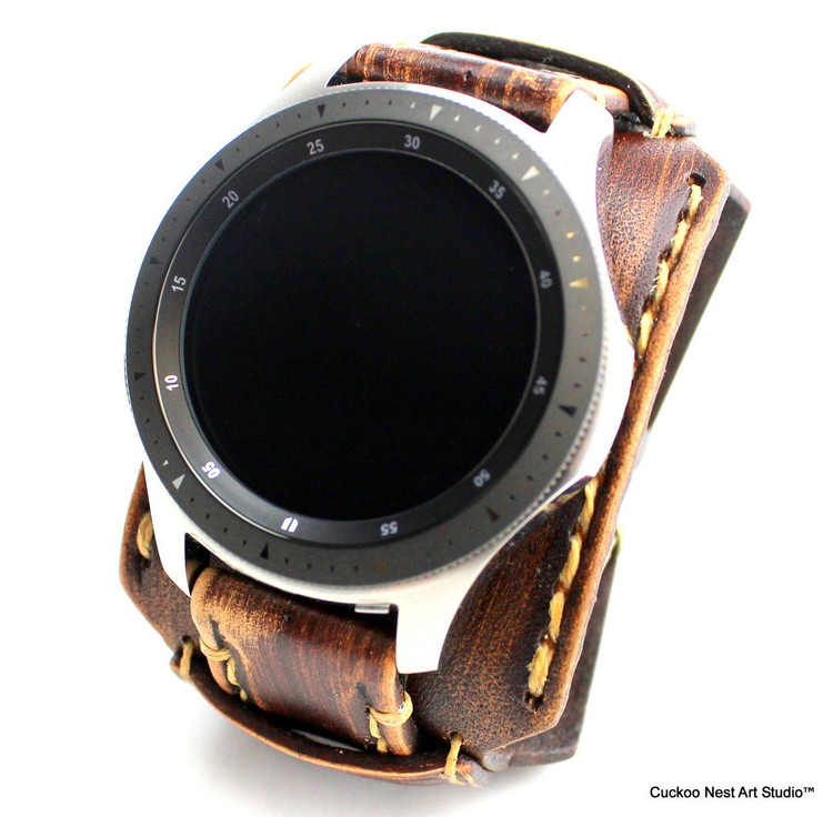 Brown Leather Cuff For Samsung Galaxy Watch Chocolate Brown Brown Leather Cuff For Samsung Galaxy Watch Chocolate Brown
