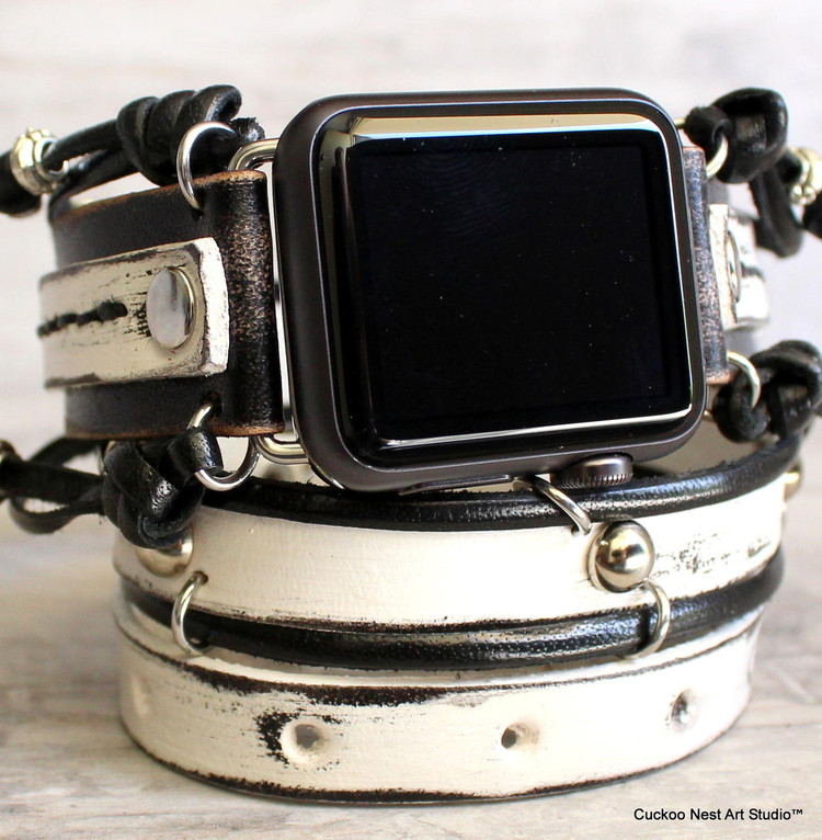 Leather Apple Wrap Watch|Black and White