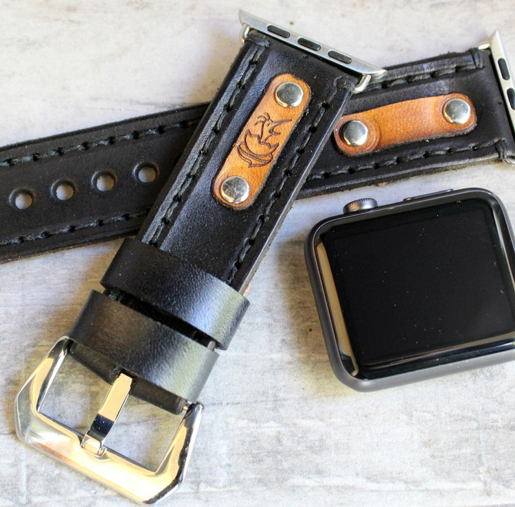 Full Grain Leather Apple Watch Band|Black and Brown