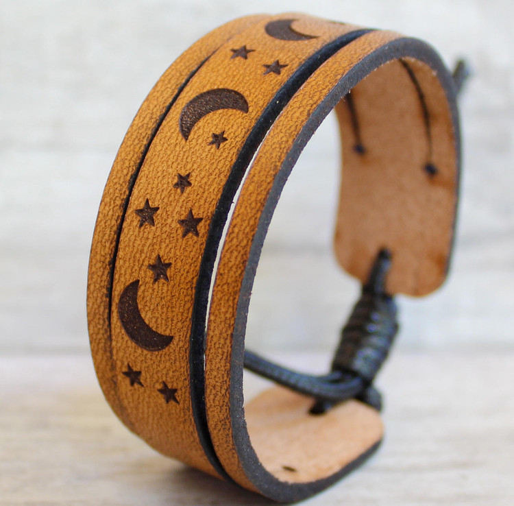 Moon and Stars leather bracelet|Personalized