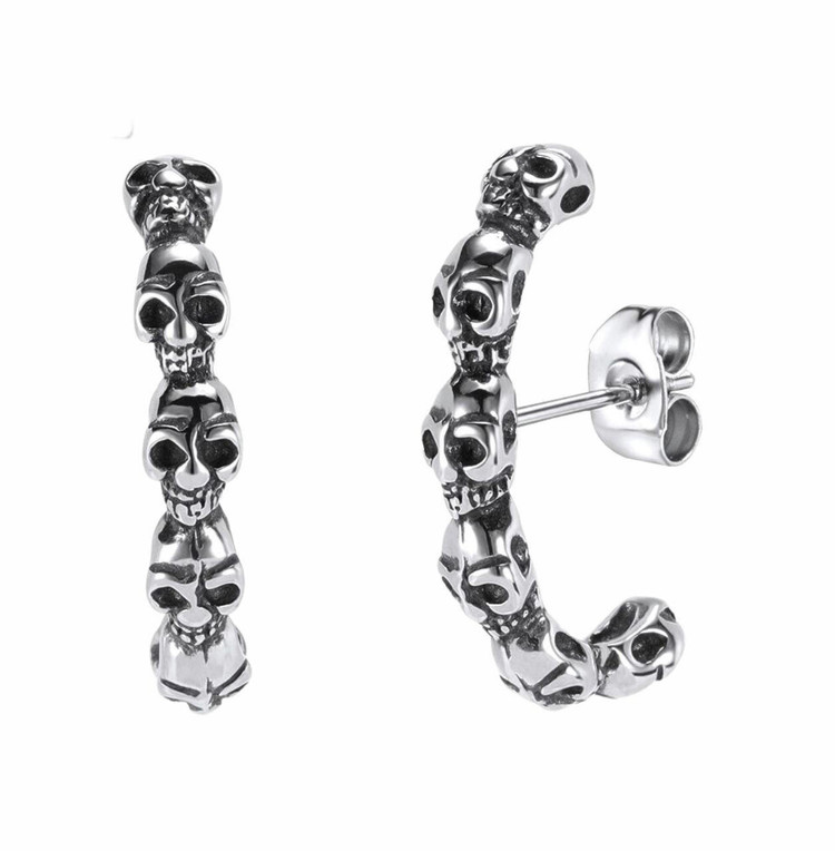 Skull Stud Earring Stainless steel Skull Half hoop earrings