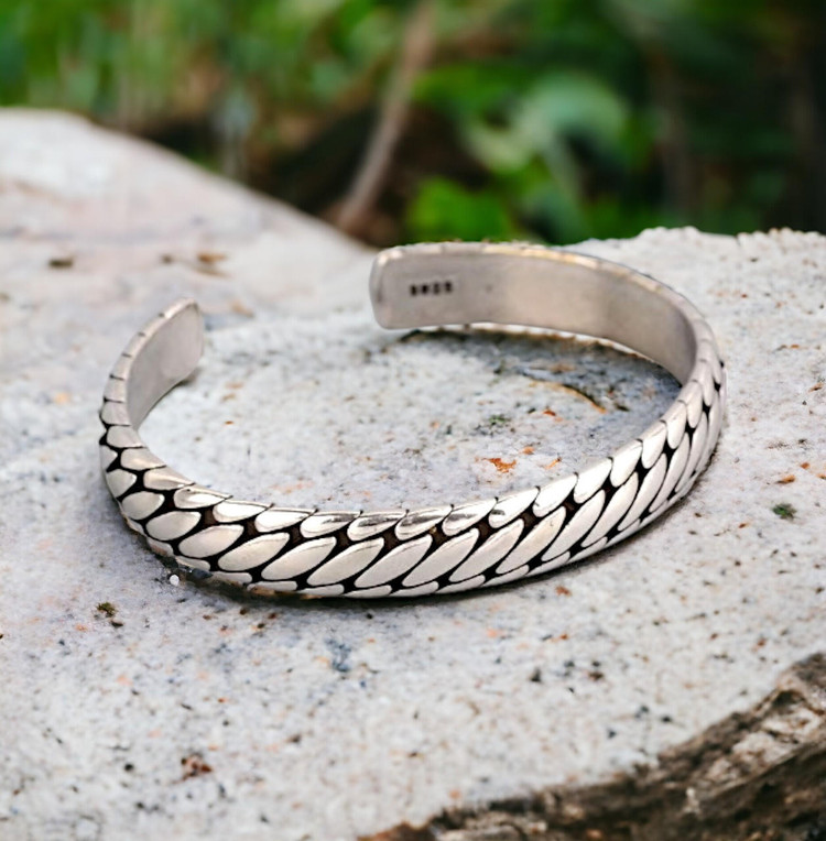 Bohemian Silver Textured Bangle