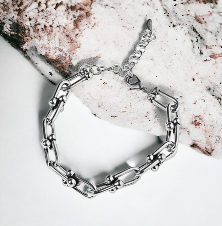 Punk Chain Geometric Silver Bracelet