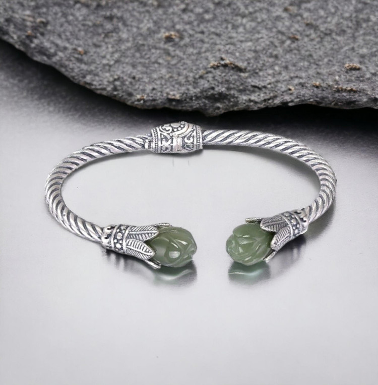 Silver Lotus Flower Bangle