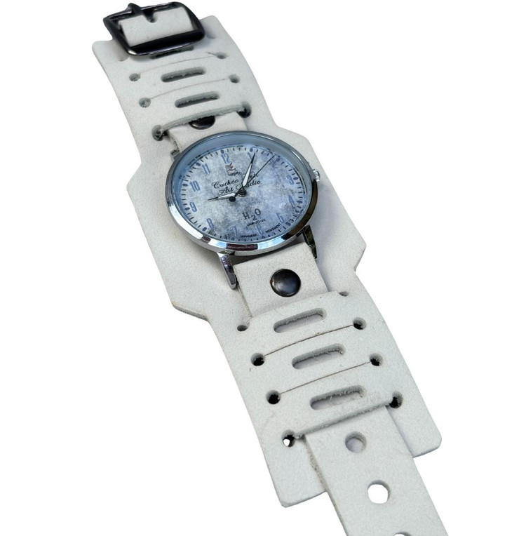 White Nubuck Leather Cuff Watch-5 3/4" — Final Few, 50% Off