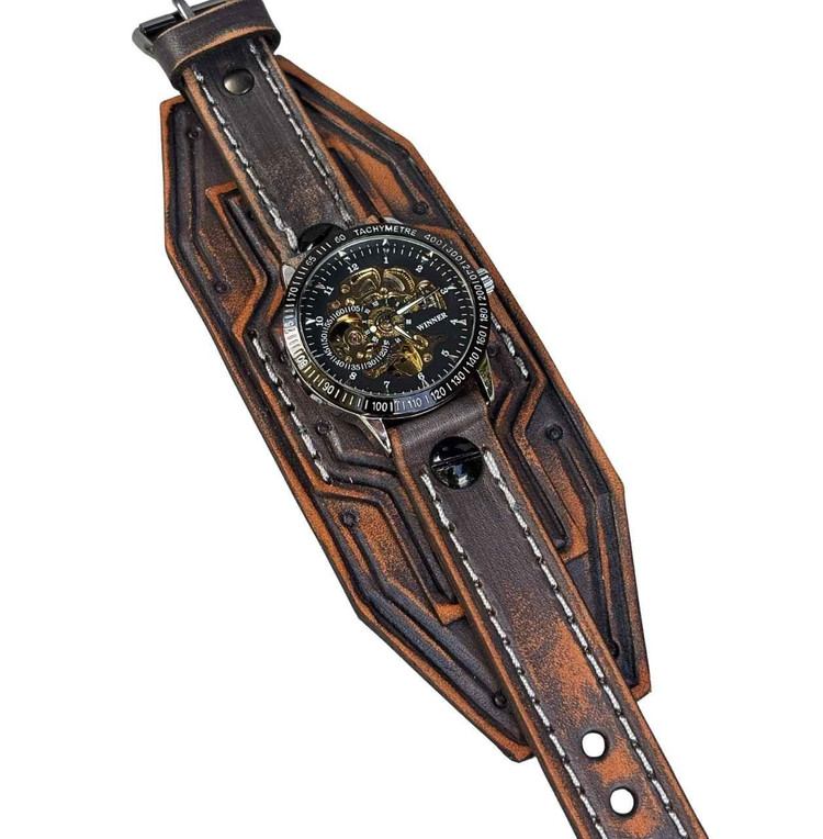 Distressed Gray Steampunk Cuff Watch-7"— Final Few, 50% Off