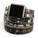 Apple Watch leather wrap band handcrafted from full-grain brown leather, double wrap bracelet look with studs and buckle.