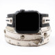 Custom leather Apple Watch band in white with wraparound style and black watch case.