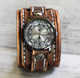 Handtooled Leather Cuff Watch-Distressed Brown