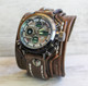 Brown Leather Watch cuff with Digital Watch