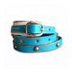 Back view of turquoise leather Apple Watch wrap band showing adjustable metal buckle, layered straps, and sizing holes.