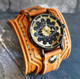 Brown leather cuff watch|Handmade| with MAGNUM watch
