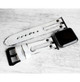 White leather Apple Watch bands for men and women with black adapters.