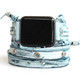 Handmade light blue leather Apple Watch wrap band with distressed finish, silver studs, and decorative leather details.