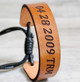 Personalized full grain leather bracelet. Engrave name, coordinates, dates or a message onto the leather bracelet for men or women. 