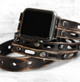Handmade vintage brown apple watch wrap band with rugged full-grain leather and dark rivets. Handmade vintage brown apple watch wrap band with rugged full-grain leather and dark rivets.