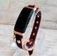 Brown leather Fitbit Inspire/HR watch band with pearl charm