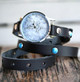 Women's Leather Watch with Black and Turquoise Band