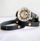 Women's Leather Watch with Black Band and Rose Gold