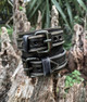 Wide double buckle leather cuff|Distressed black